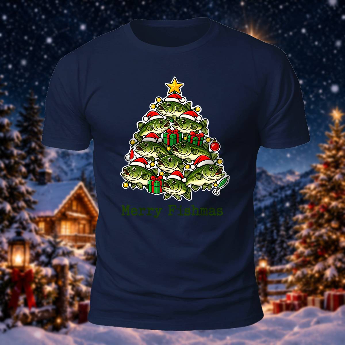 Christmas Fishing Lover Merry Fishmas Cotton Tee