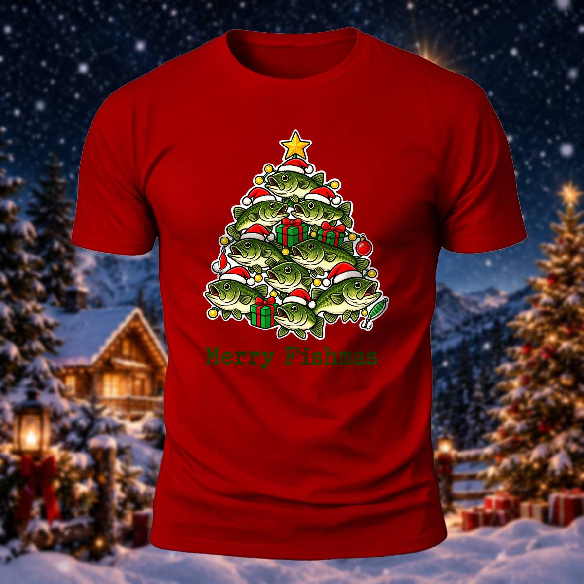Christmas Fishing Lover Merry Fishmas Cotton Tee