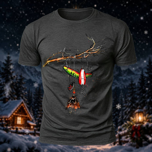 フィッシングルアーブランチ クリスマスプリント カジュアルTシャツ