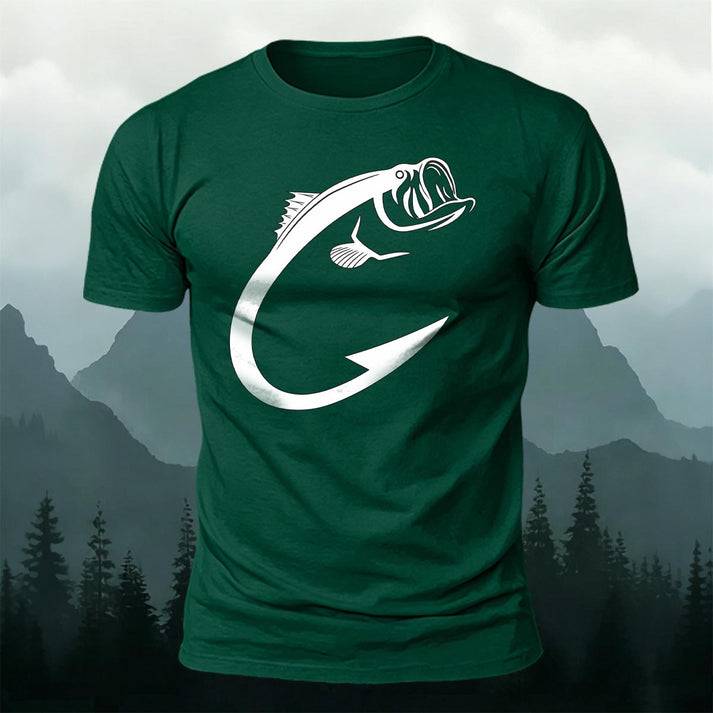 Minimalist Bass Fish Hook Graphic Casual Tee