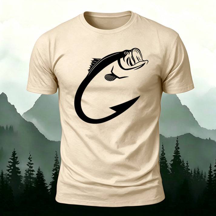 Minimalist Bass Fish Hook Graphic Casual Tee