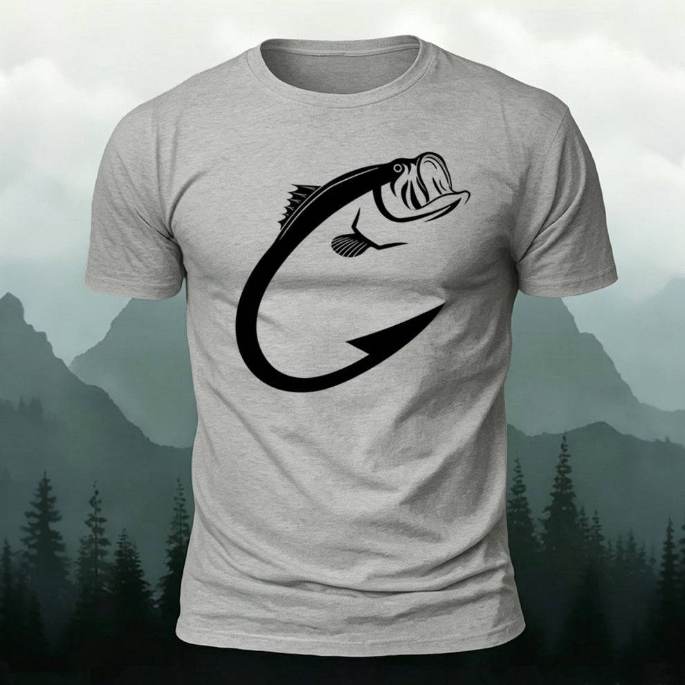 Minimalist Bass Fish Hook Graphic Casual Tee