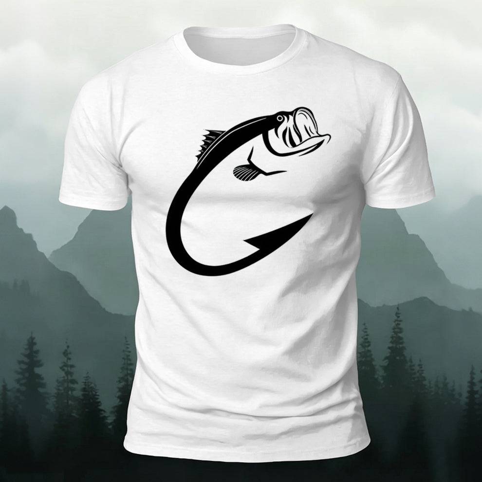 Minimalist Bass Fish Hook Graphic Casual Tee