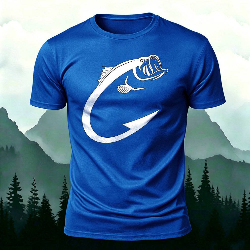 Minimalist Bass Fish Hook Graphic Casual Tee