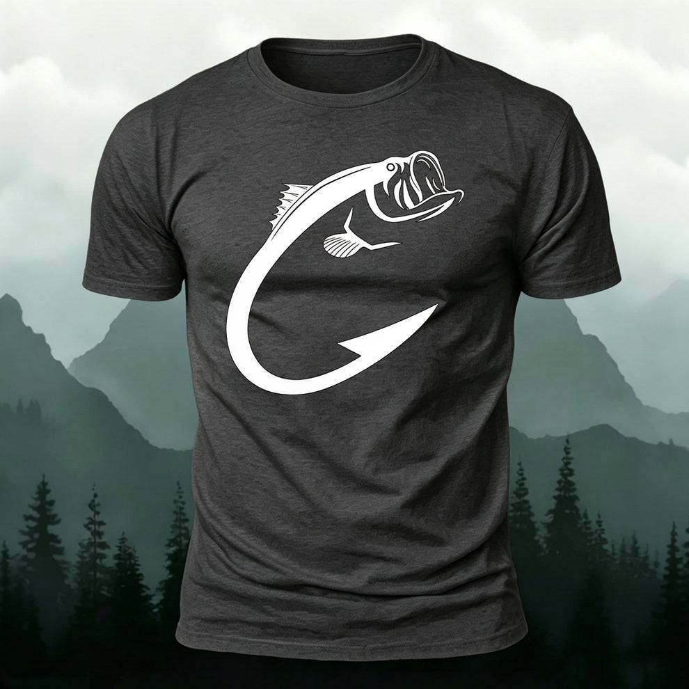 Minimalist Bass Fish Hook Graphic Casual Tee