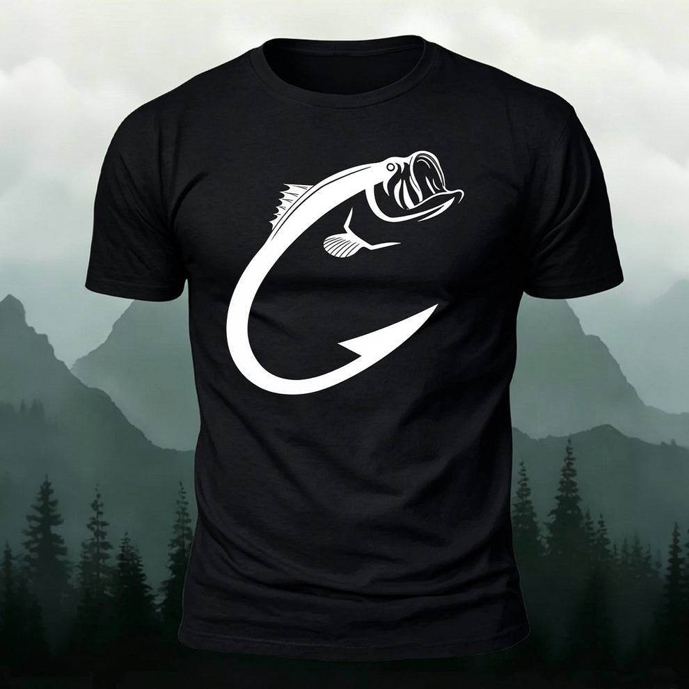Minimalist Bass Fish Hook Graphic Casual Tee