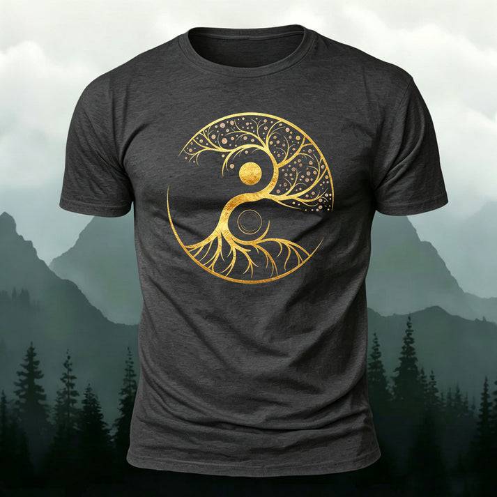 陰陽 生命の樹 カジュアル半袖Tシャツ