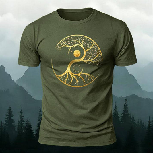 陰陽 生命の樹 カジュアル半袖Tシャツ