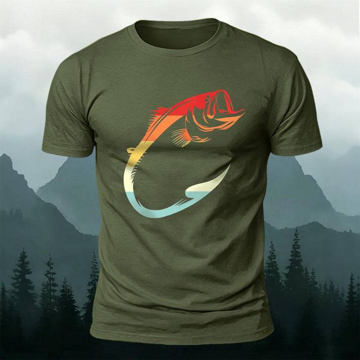 Fishing Lover Retro Bass Casual Short Sleeve Tee