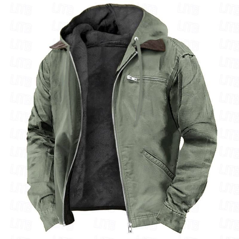 Solid Color Casual Fleece Lined Hooded Jacket Coat