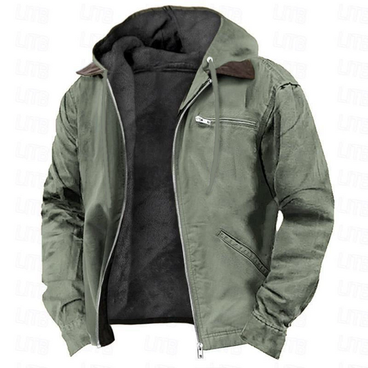 Solid Color Casual Fleece Lined Hooded Jacket Coat
