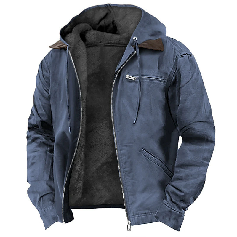 Solid Color Casual Fleece Lined Hooded Jacket Coat