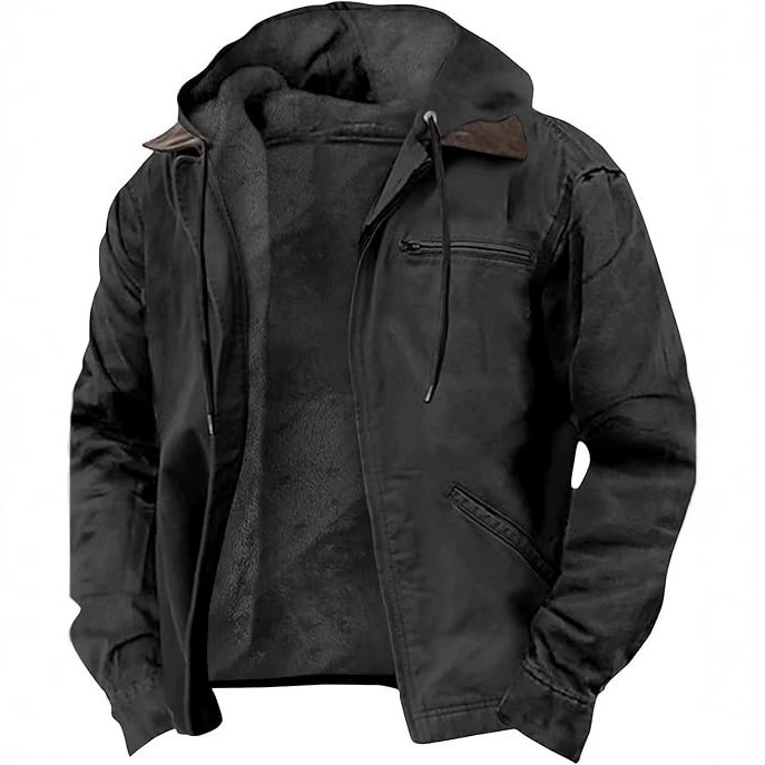 Solid Color Casual Fleece Lined Hooded Jacket Coat