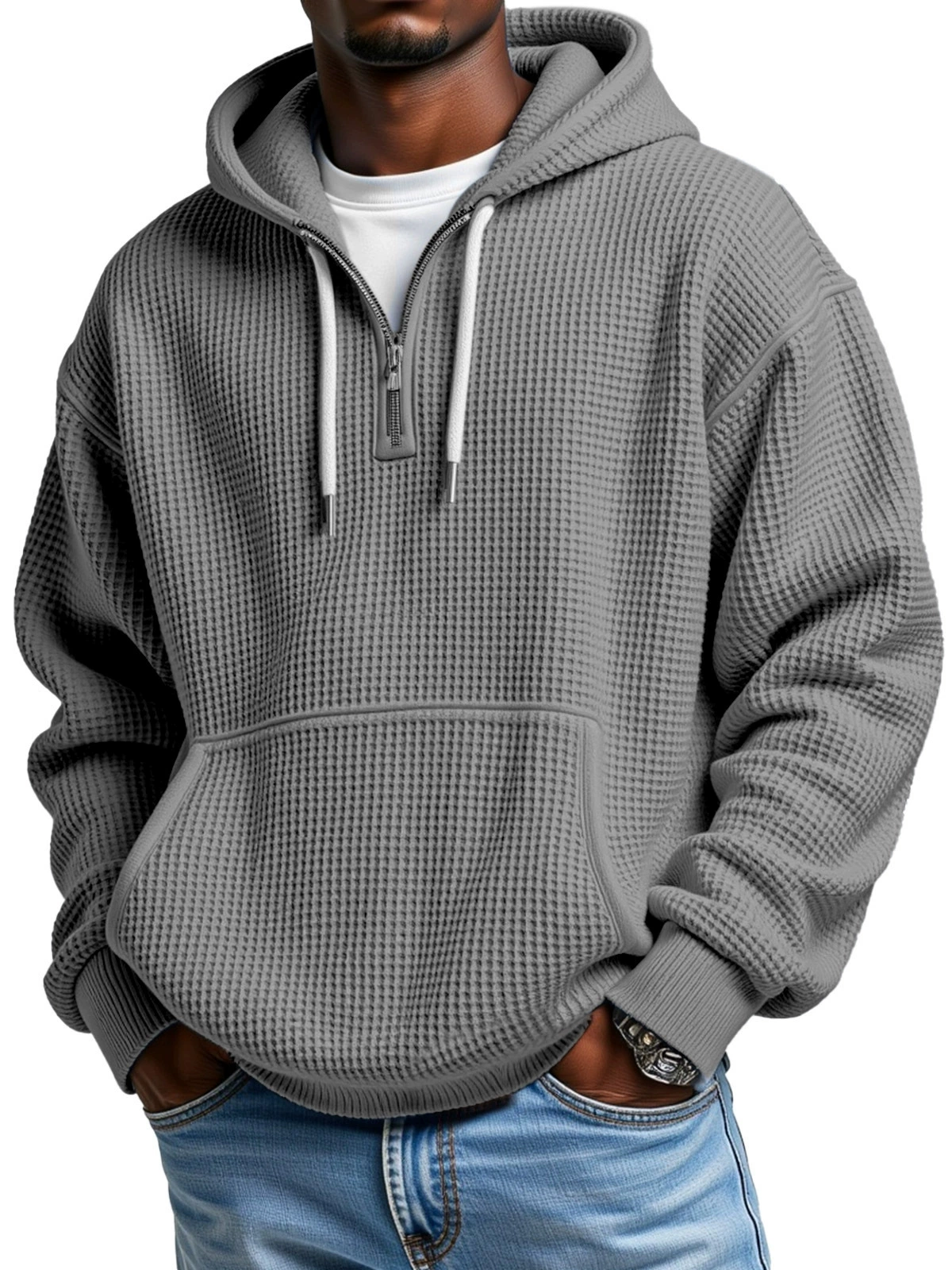 Men's Stylish Athletic Waffle Knit Hoodie