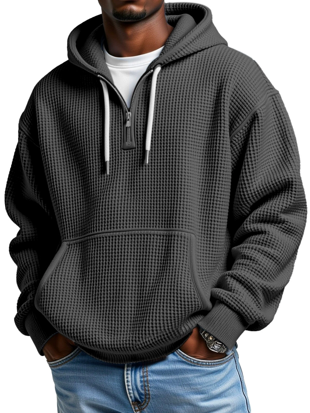 Men's Stylish Athletic Waffle Knit Hoodie