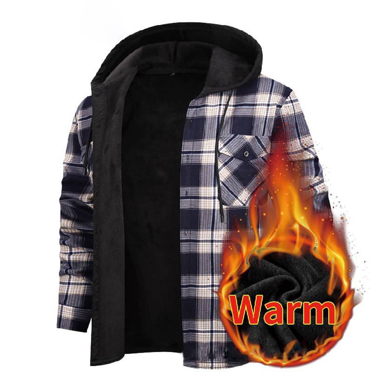 Men's Fleece Lined Plaid Hooded Shirt Jacket