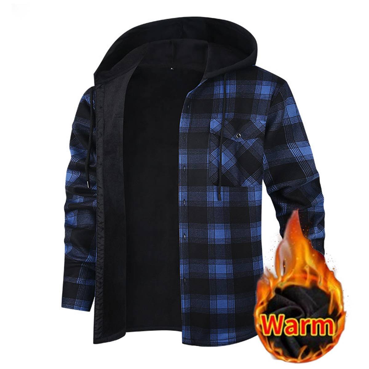 Men's Fleece Lined Plaid Hooded Shirt Jacket