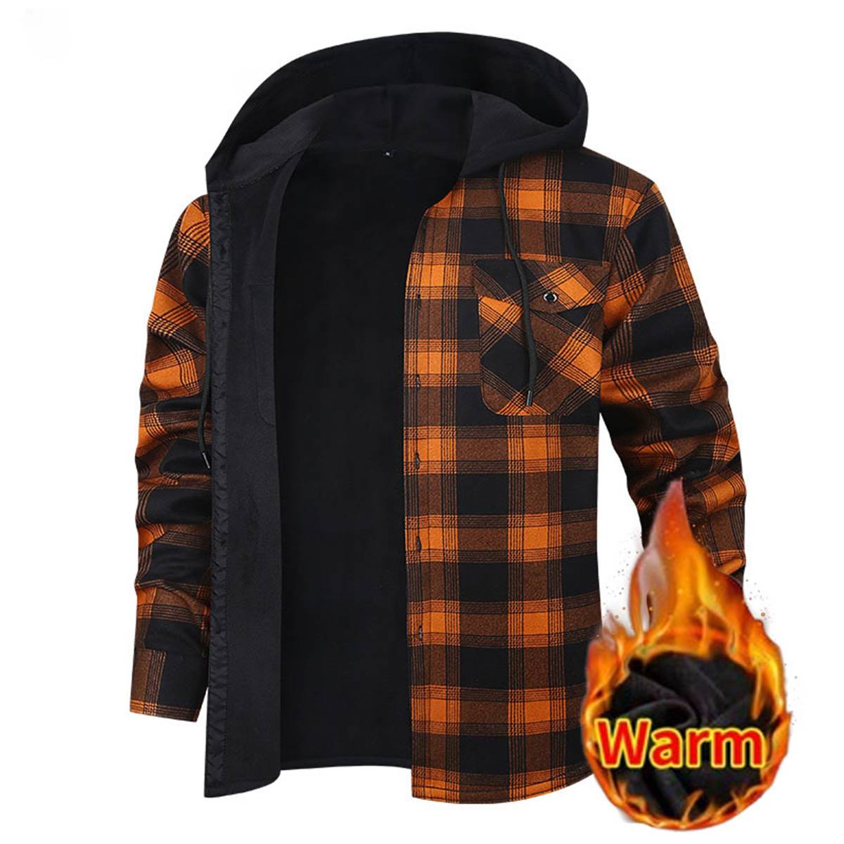 Men's Fleece Lined Plaid Hooded Shirt Jacket