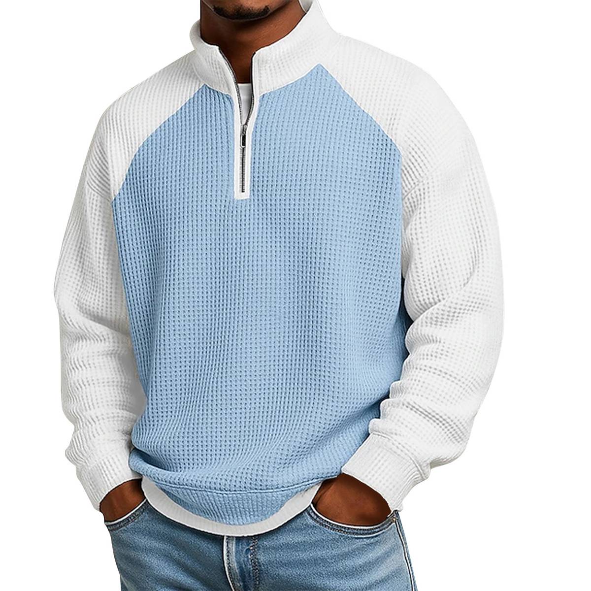 Men's Color Block Waffle Knit Quarter-Zip Pullover