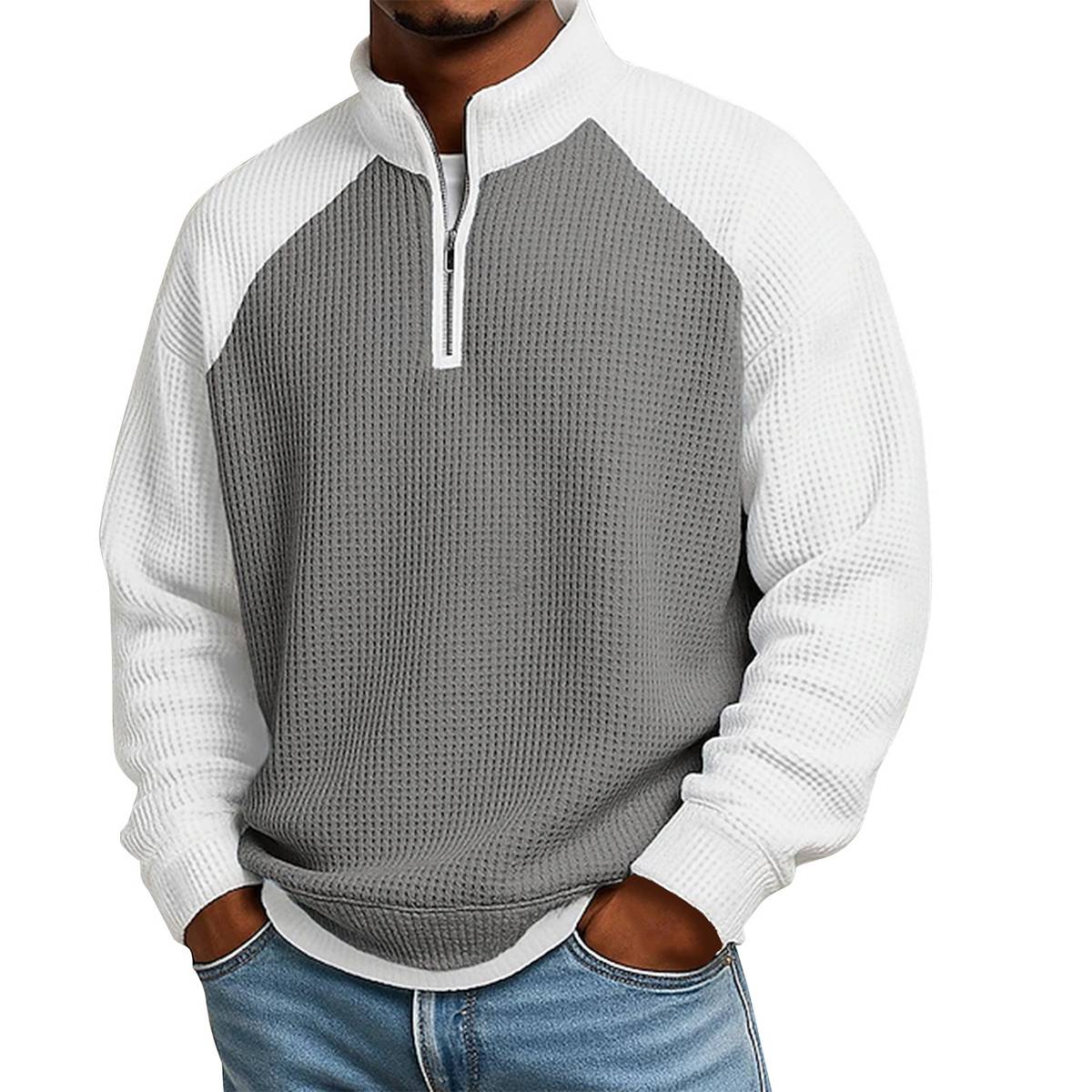 Men's Color Block Waffle Knit Quarter-Zip Pullover