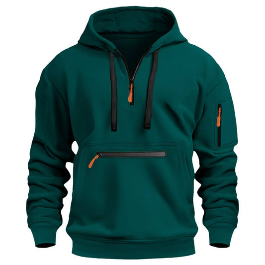 Men's Casual Fleece Half-Zip Hooded Sweatshirt