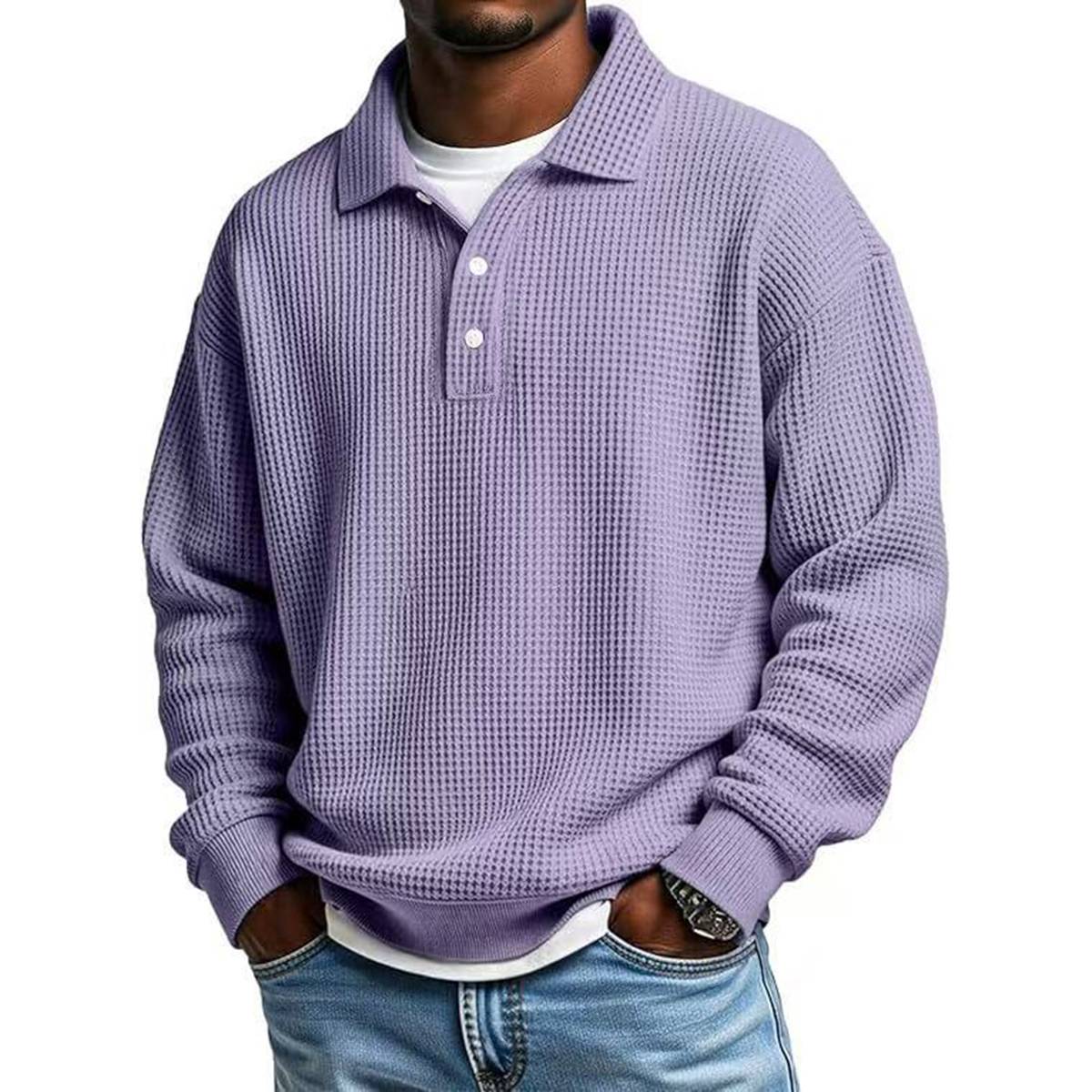 Men's Vintage Relaxed Fit Waffle Knit Polo Shirt