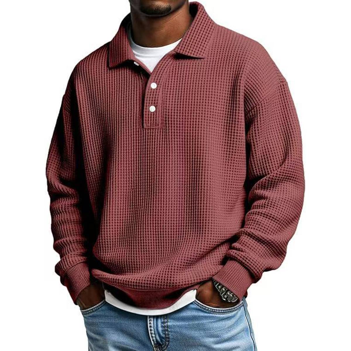 Men's Vintage Relaxed Fit Waffle Knit Polo Shirt