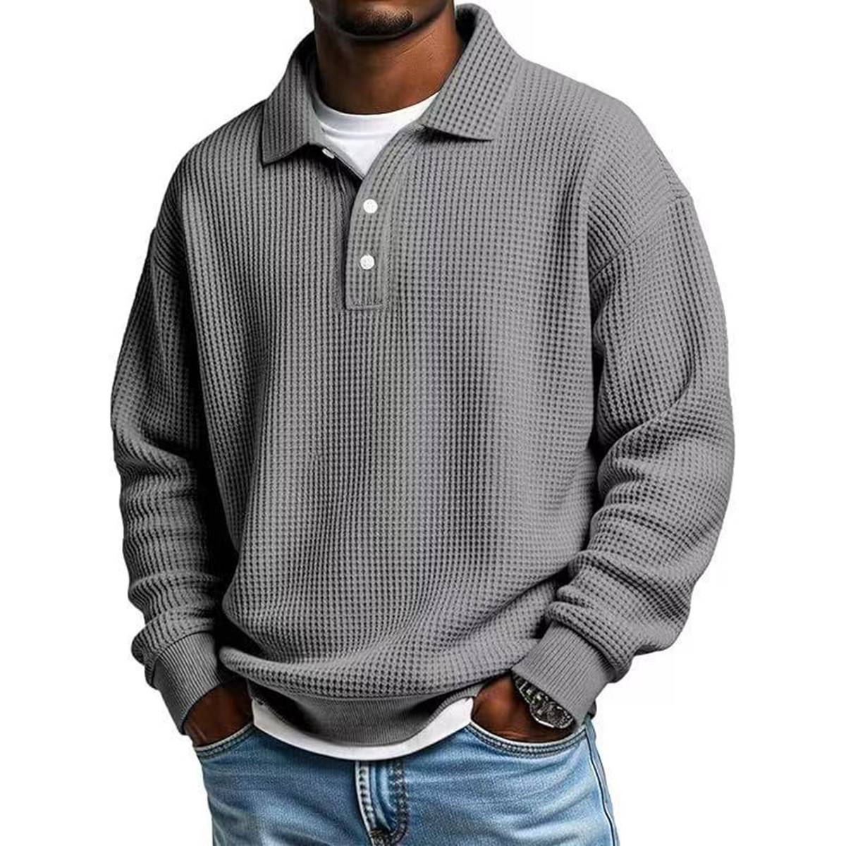 Men's Vintage Relaxed Fit Waffle Knit Polo Shirt