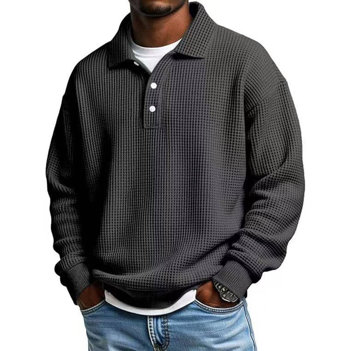 Men's Vintage Relaxed Fit Waffle Knit Polo Shirt