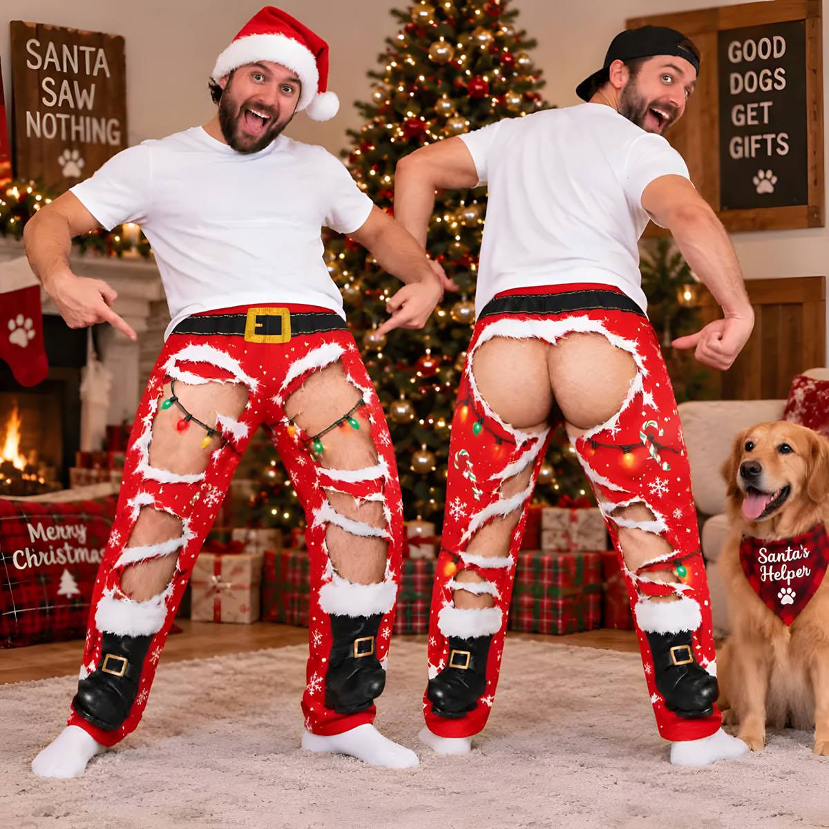 Funny Christmas Print Elastic Waist Straight Leg Pants