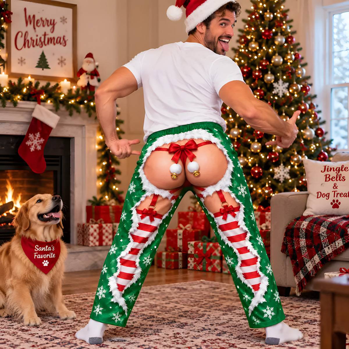 Funny Christmas Print Elastic Waist Straight Leg Pants