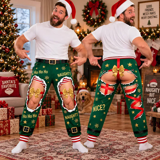 Funny Christmas Print Elastic Waist Straight Leg Pants