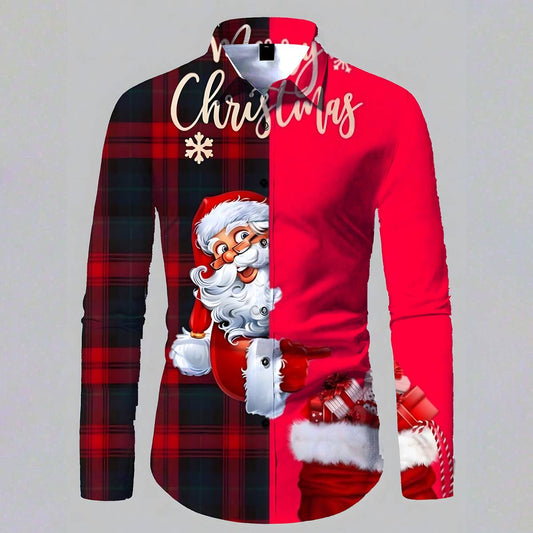Men's Christmas Lapel Long Sleeve Casual Shirt