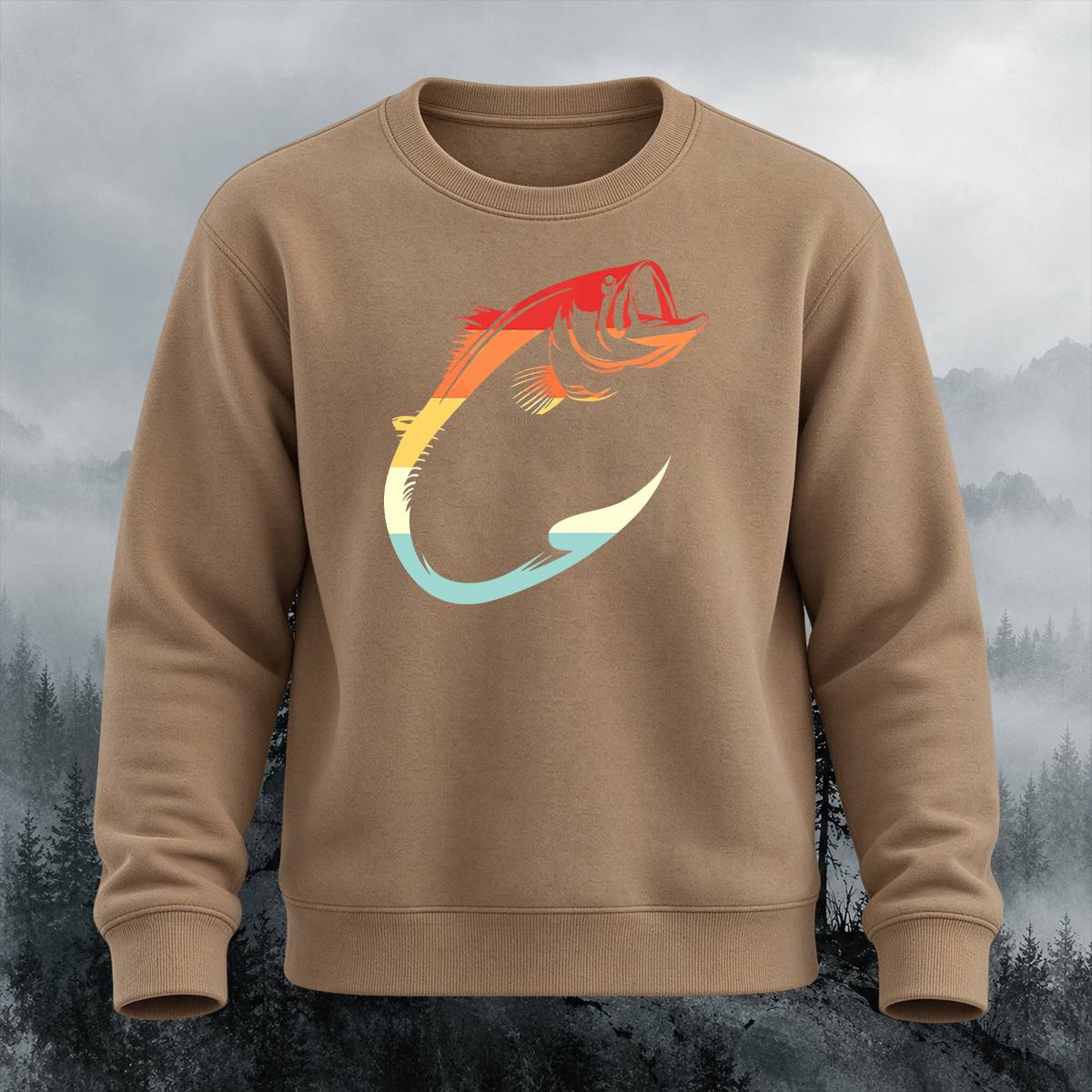 Retro Sunset Bass Fish Graphic Crewneck Sweatshirt