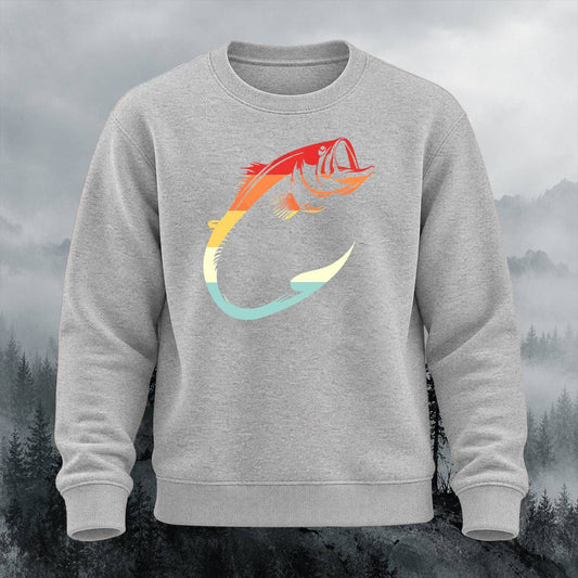 Retro Sunset Bass Fish Graphic Crewneck Sweatshirt