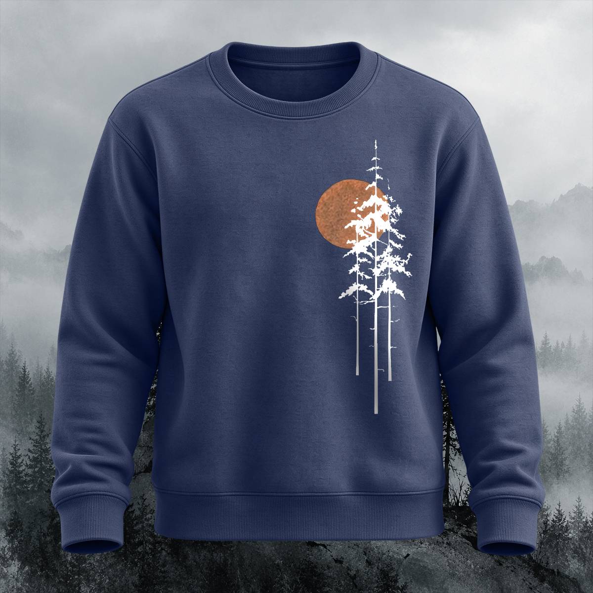 Minimalist Pine Tree Sunset Casual Crewneck Sweatshirt