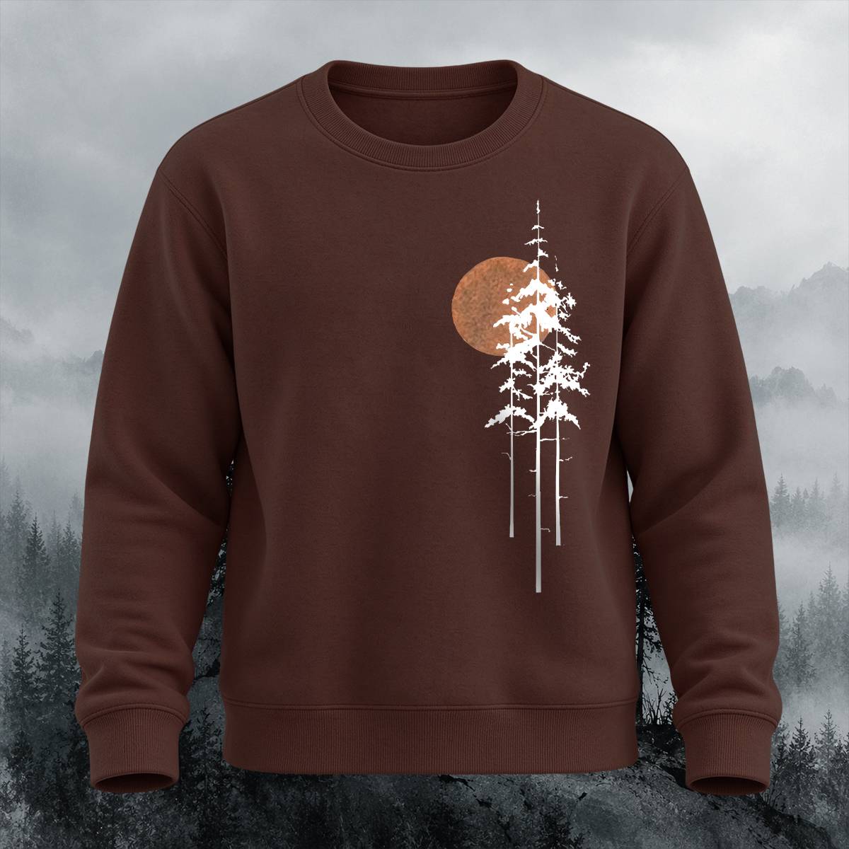 Minimalist Pine Tree Sunset Casual Crewneck Sweatshirt