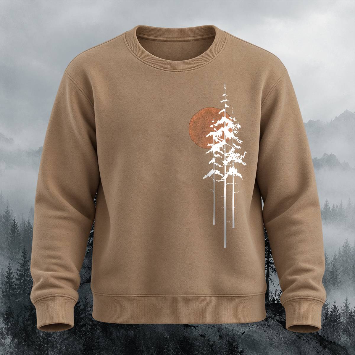 Minimalist Pine Tree Sunset Casual Crewneck Sweatshirt