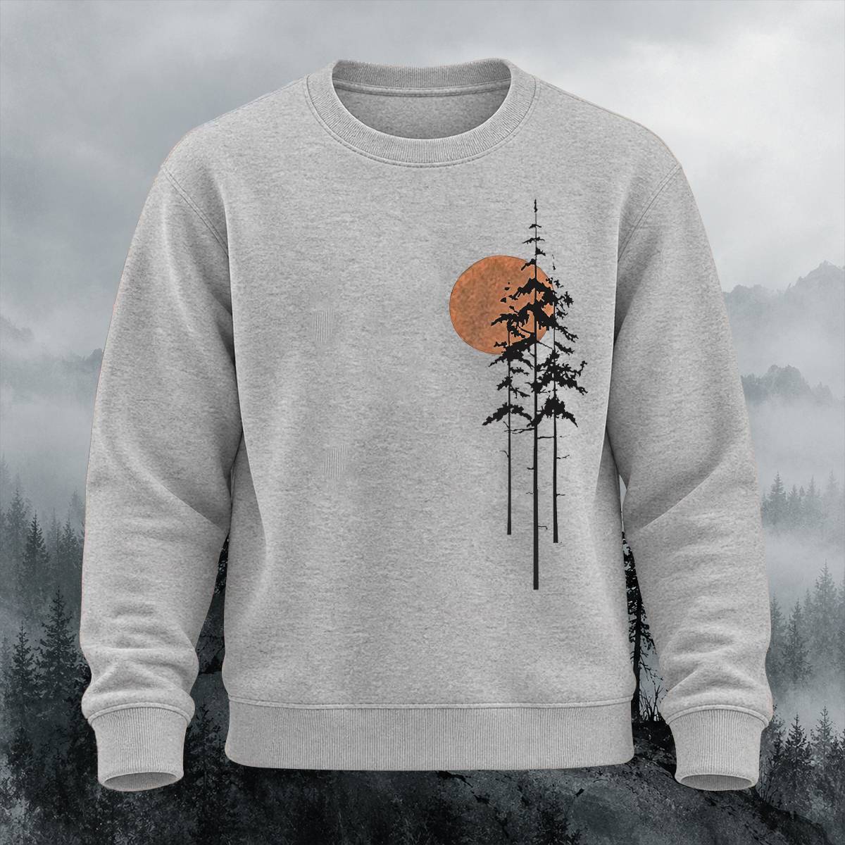 Minimalist Pine Tree Sunset Casual Crewneck Sweatshirt
