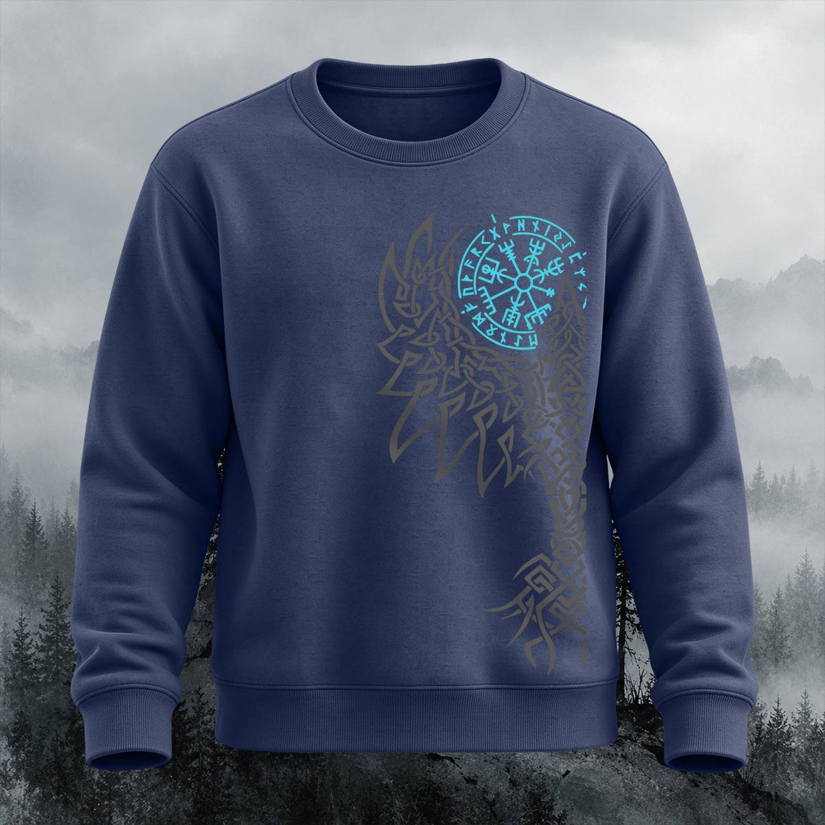 Viking Wolf Vegvisir Casual Crewneck Sweatshirt