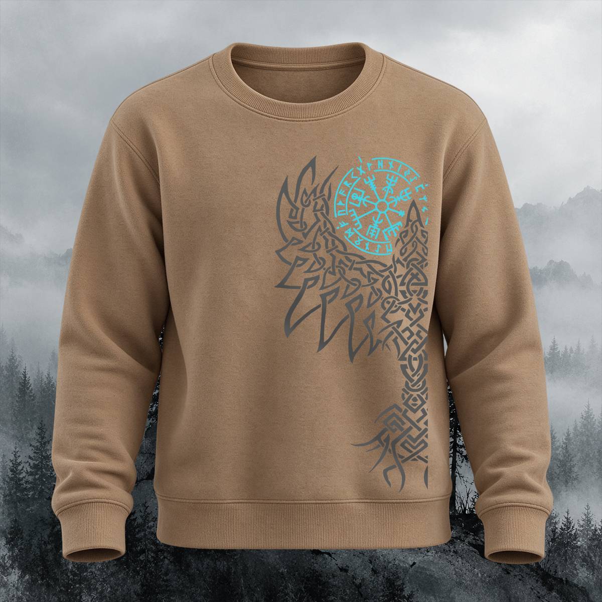 Viking Wolf Vegvisir Casual Crewneck Sweatshirt