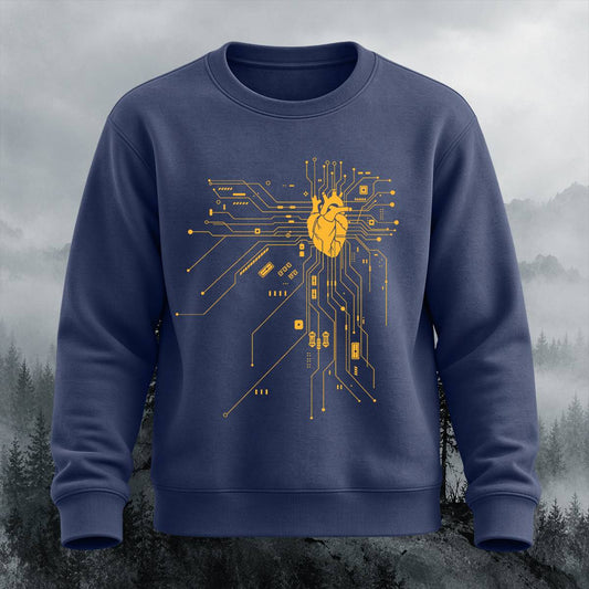Tech Heart Circuit Pulse Casual Crewneck Sweatshirt