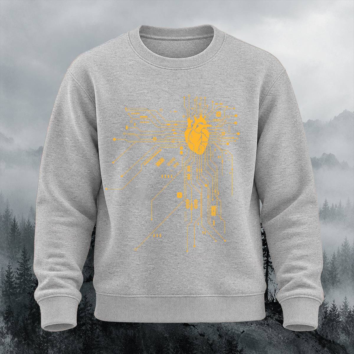 Tech Heart Circuit Pulse Casual Crewneck Sweatshirt