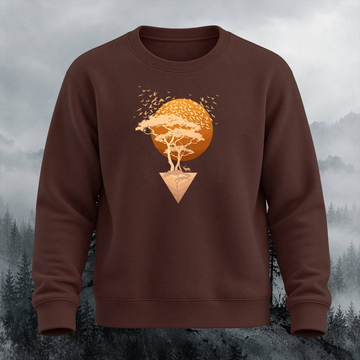 Floating Tree Sunset Outdoor Casual Crewneck Sweatshirt