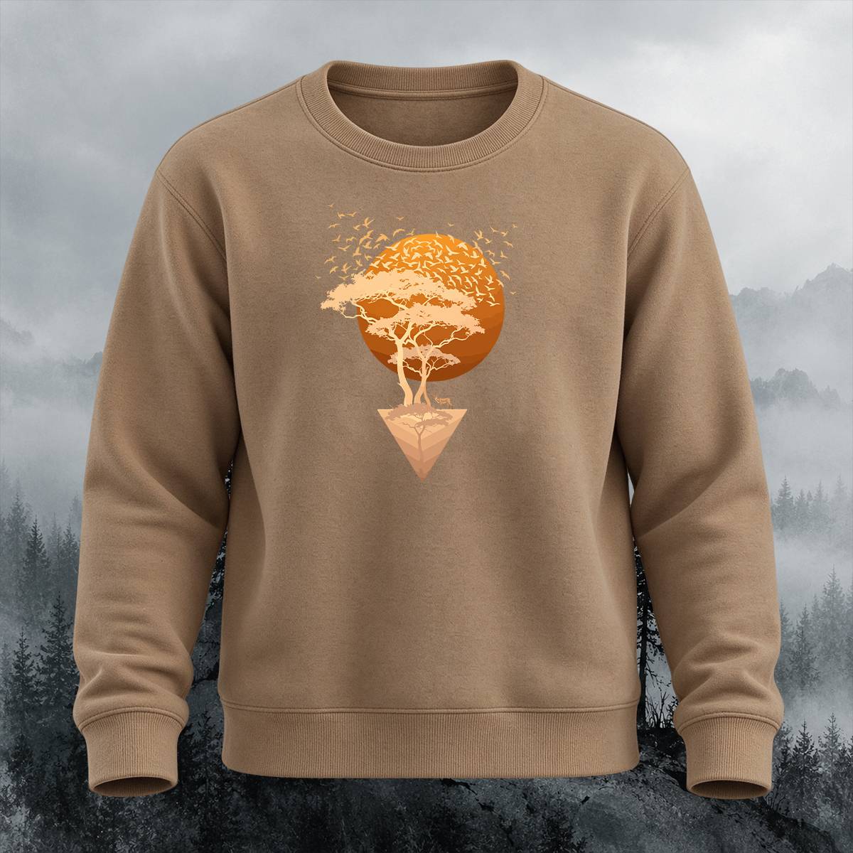 Floating Tree Sunset Outdoor Casual Crewneck Sweatshirt