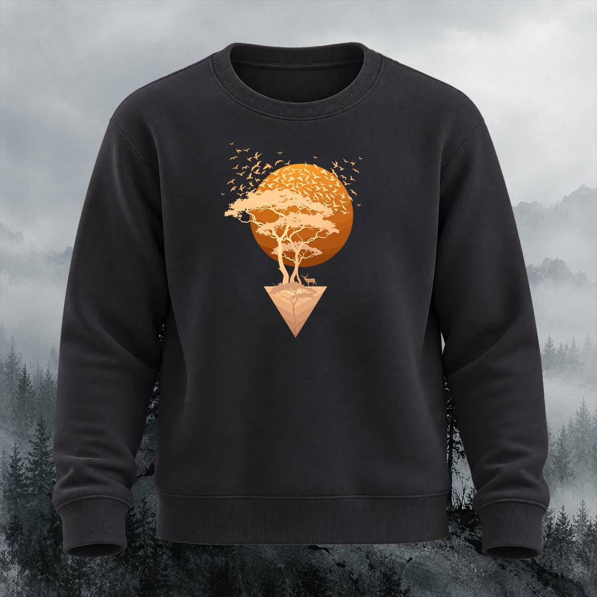 Floating Tree Sunset Outdoor Casual Crewneck Sweatshirt