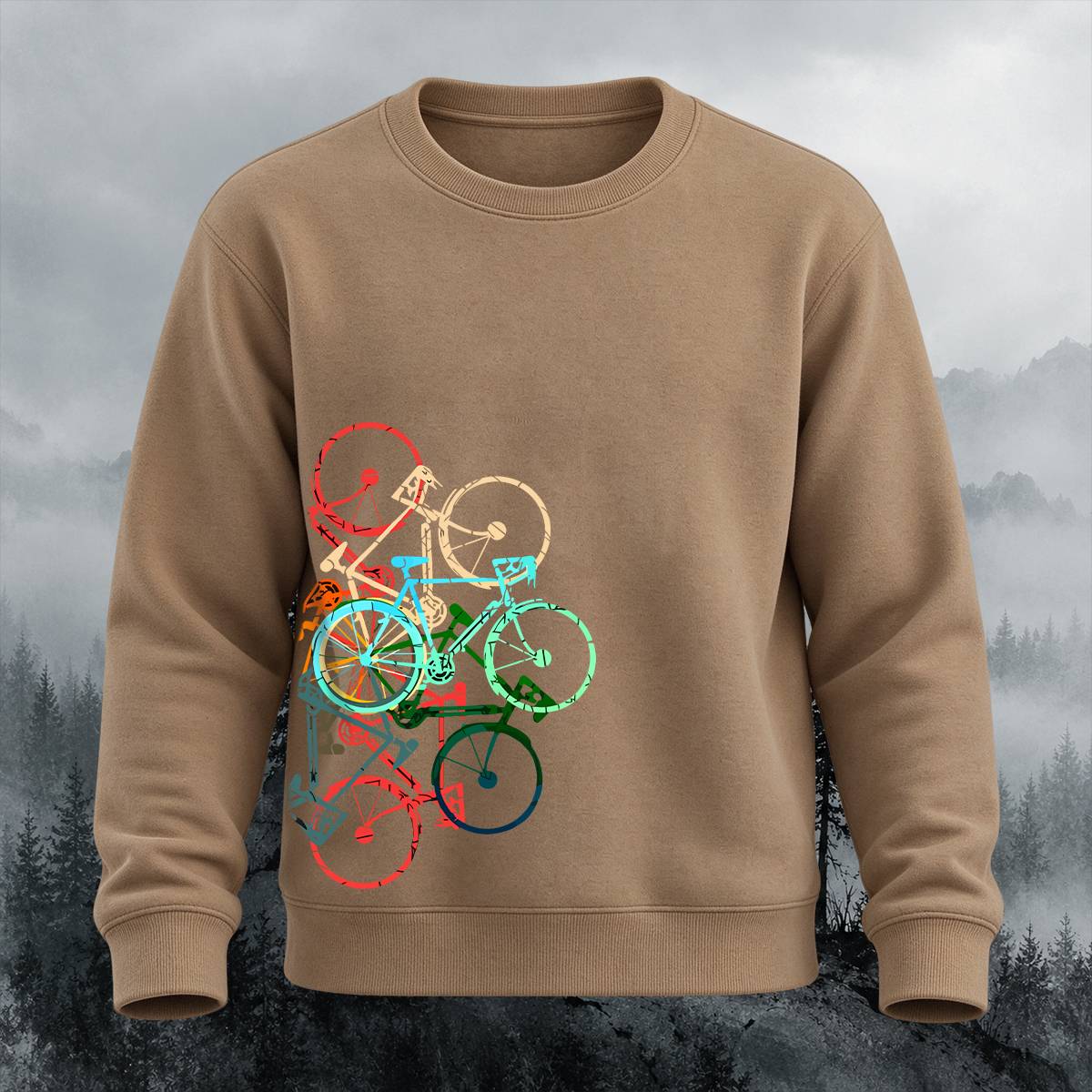 Multicolor Stacked Bikes Casual Crewneck Sweatshirt