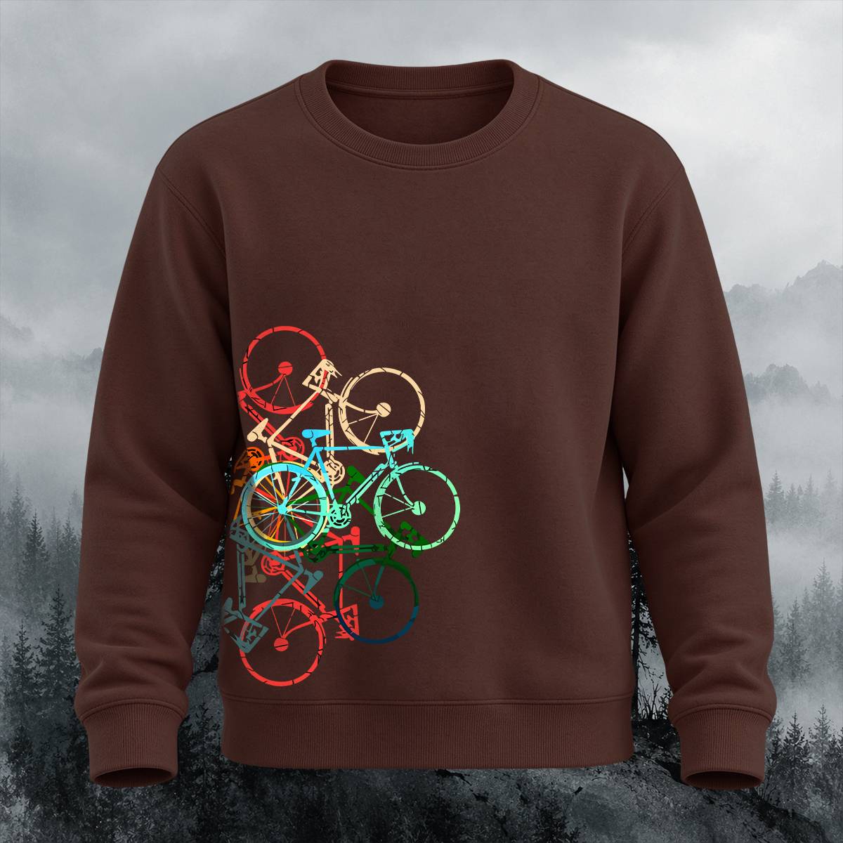 Multicolor Stacked Bikes Casual Crewneck Sweatshirt