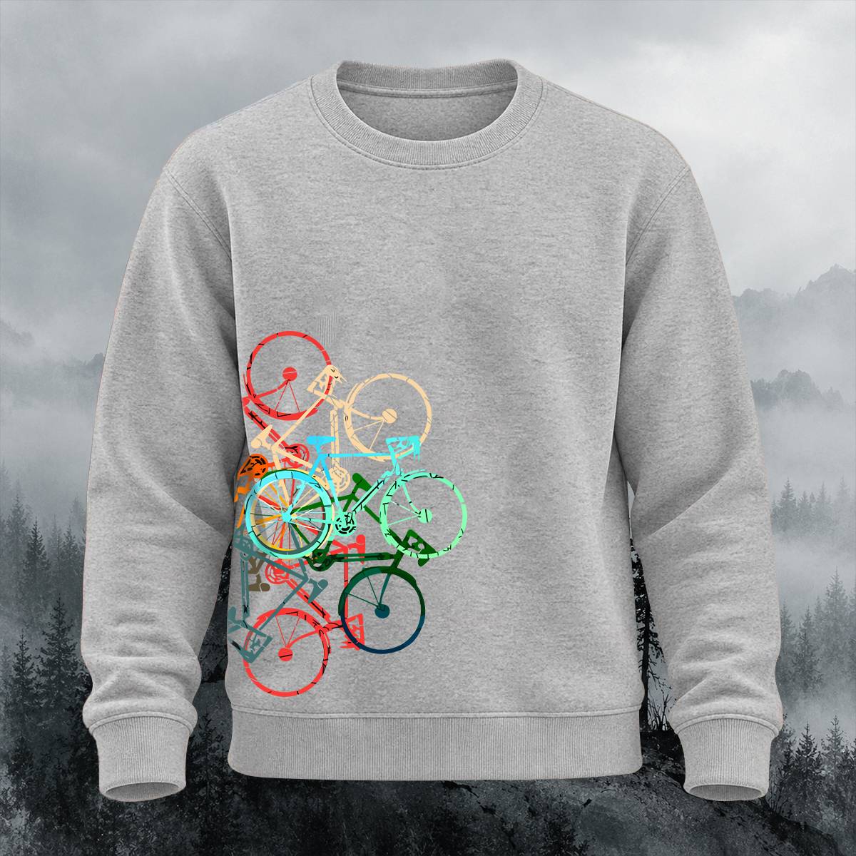 Multicolor Stacked Bikes Casual Crewneck Sweatshirt