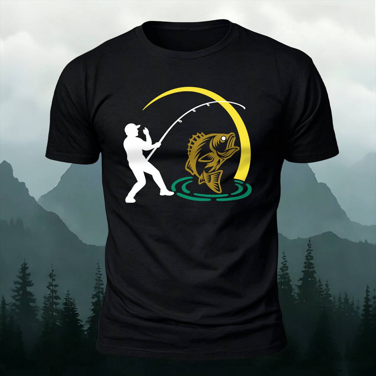 Bass Fishing Silhouette Outdoor Casual Premium Cotton Tee